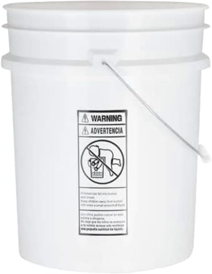 House Naturals 5 Gallon Premium HPDE Plastic Bucket - Made in USA Food Grade Storage Container, BPA Free All Purpose Pail (5, White)