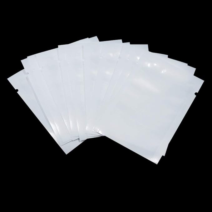 PABCK 1000Pcs 3.9x5.9 inch (Usable Size 3.5x5.7 inch) White Front Clear Open Top 2.8mil Plastic Vacuum Pouch Heat Sealable Bags for Food Storage Packets Mini Sample with Tear Notches