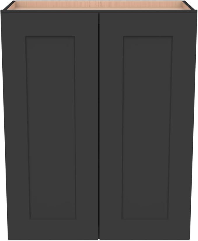 Wall-Mounted Cabinet – Solid Wood Shaker Style Medicine Cabinet with Adjustable Shelves & Soft-Close Doors for Bathroom, Kitchen, and Office Storage (Charcoal Black, 27" W x 12" D x 36" H)