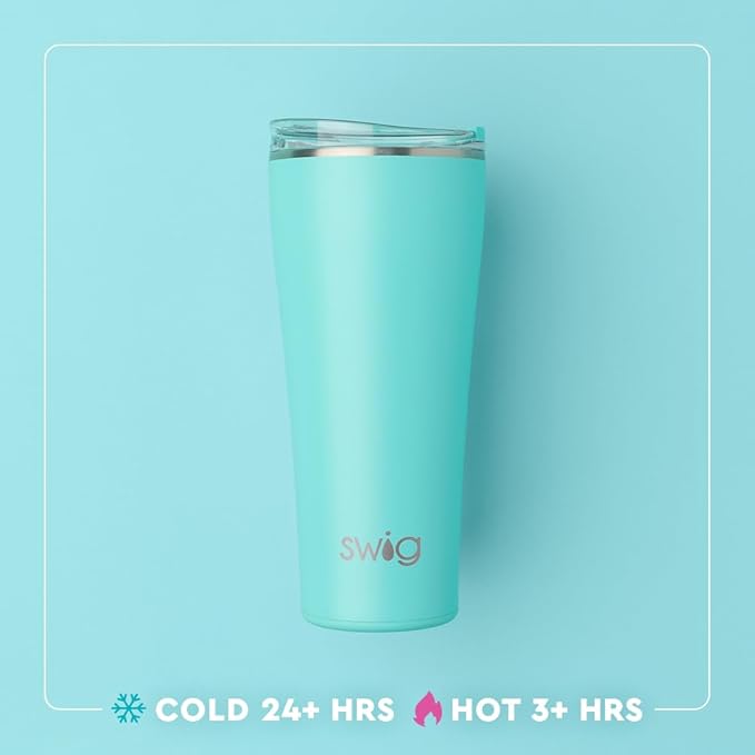 Swig Life 32oz Insulated Tumbler, Travel Coffee Tumbler with Lid, Cup Holder Friendly Travel Coffee Mug, Stainless Steel, 32 oz, Reusable Insulated Mug with Lid (Holy Cow)