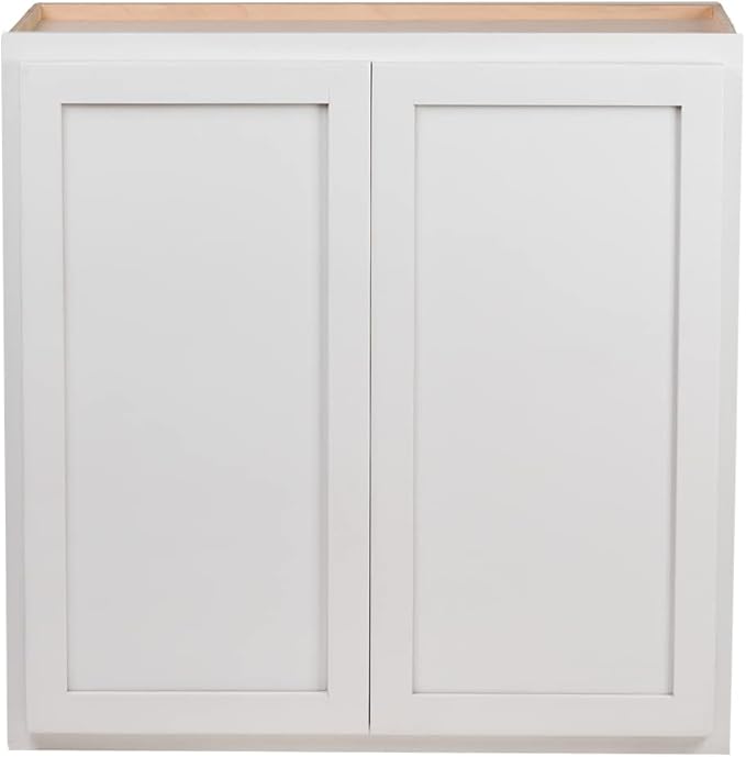 Quicklock RTA (Ready-to-Assemble) 42" Tall Wall Kitchen Cabinets - Shaker Style | 100% Hardwood | Made in America | Soft Close Hardware (Pure White, 12" D x 30" W x 42" H)