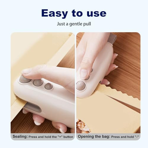 2-in-1 Mini Bag Sealer & Cutter, Rechargeable Handheld Snack Bag Heat Sealing Machine with Magnet, Portable Resealer for Food Storage, 2-Pack (White)