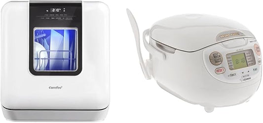 COMFEE' Countertop Dishwasher Bundle with Zojirushi 5-1/2-Cup Neuro Fuzzy Rice Cooker, White