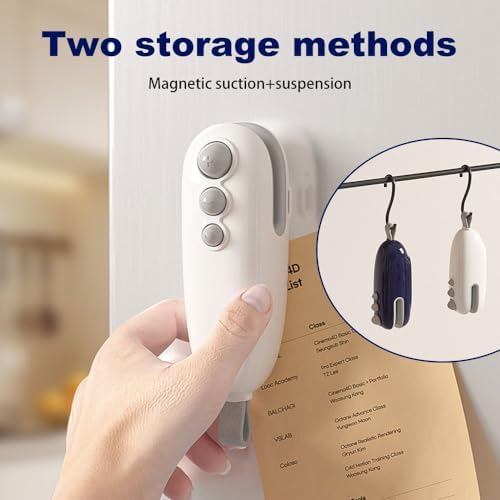 2-in-1 Mini Bag Sealer & Cutter, Rechargeable Handheld Snack Bag Heat Sealing Machine with Magnet, Portable Resealer for Food Storage, 2-Pack (White)
