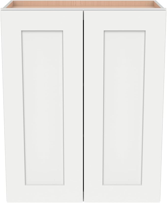Wall-Mounted Cabinet – Solid Wood Shaker Style Medicine Cabinet with Adjustable Shelves & Soft-Close Doors for Bathroom, Kitchen, and Office Storage (Origami White, 42" W x 12" D x 30" H)