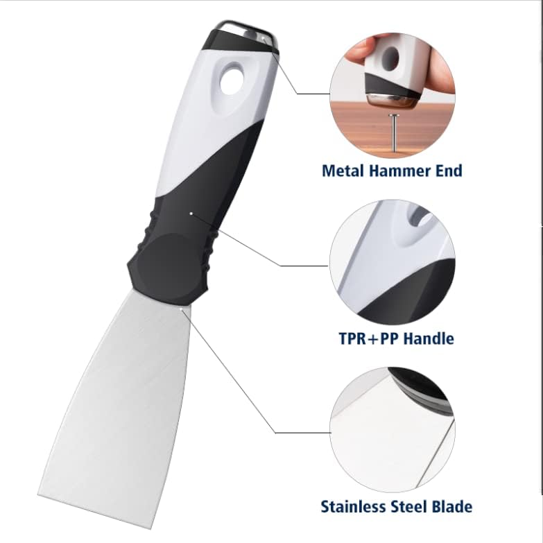Mister Rui 2 Pack Putty Knife Set, 10 in 1 Paint Scraper Tool with 2 Inch Stainless Steel Painters Tool, Paint Scraper for Painting & Wood, Metal Scraper