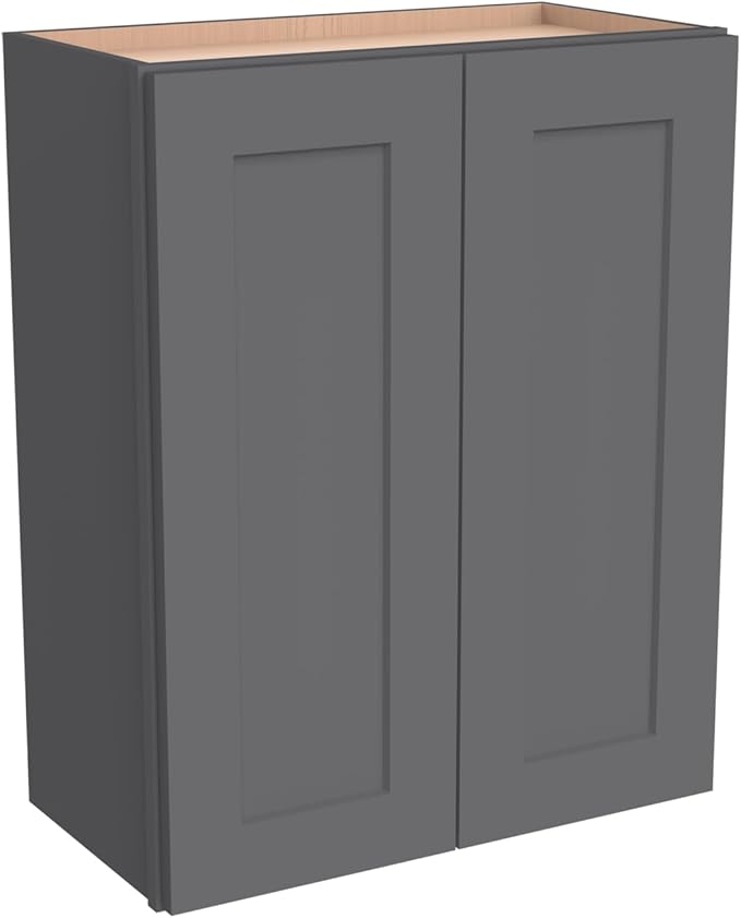 Wall-Mounted Cabinet – Solid Wood Shaker Style Medicine Cabinet with Adjustable Shelves & Soft-Close Doors for Bathroom, Kitchen, and Office Storage (Pebble Gray, 33" W x 12" D x 36" H)