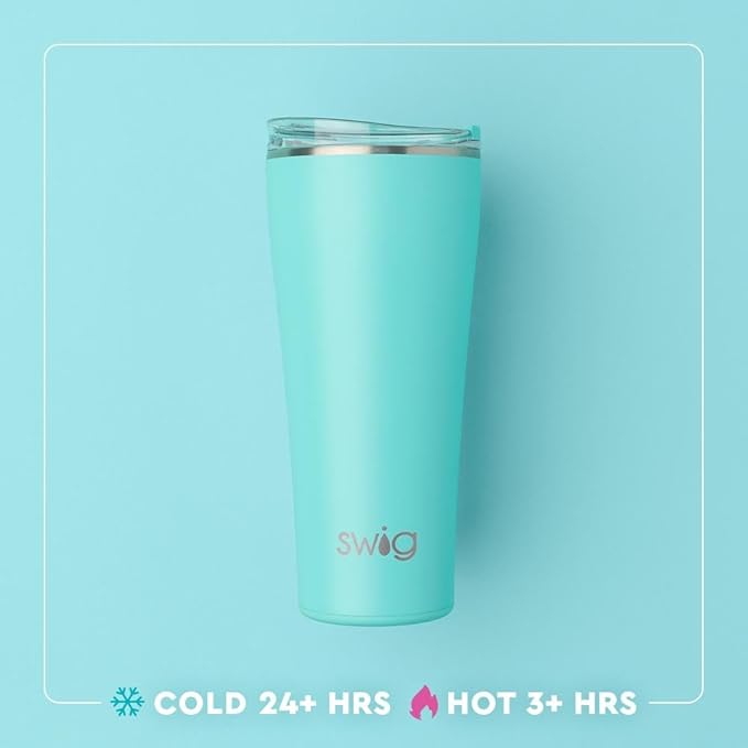 Swig Life 32oz Insulated Tumbler, Travel Coffee Tumbler with Lid, Cup Holder Friendly Travel Coffee Mug, Stainless Steel, 32 oz, Reusable Insulated Mug with Lid (Tacky Lights)
