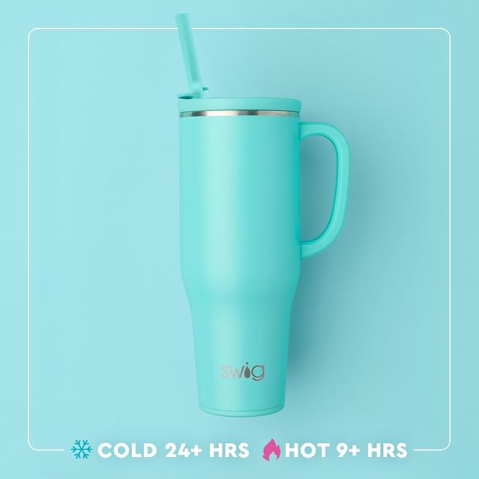 Swig Life 40oz Leak Proof Mega Mug, 40oz Leak Proof Tumbler with Handle and Straw, Extra Large Insulated Tumblers, Cup Holder Friendly Travel Mug, Reusable Leakproof Water Bottle (Pagoda Paradise)