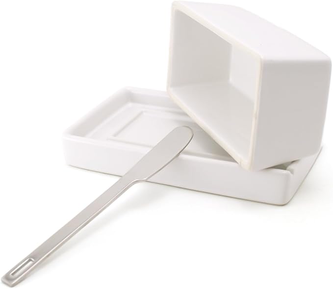 ZERO JAPAN Compact Butter Dish for Countertop, Fits West Coast Butter Sticks (Stubby Size), Ceramic Butter Keeper with Lid, Space-Saving Design, Made in Japan, Aqua Mist