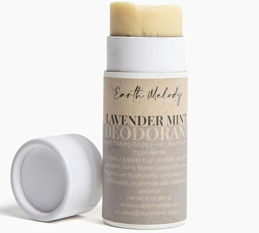 Earth Melody Lavender Mint Natural Deodorant Baking Soda & Aluminum Free - High Performing, 24 Hour Odor Protection Plastic-Free Package