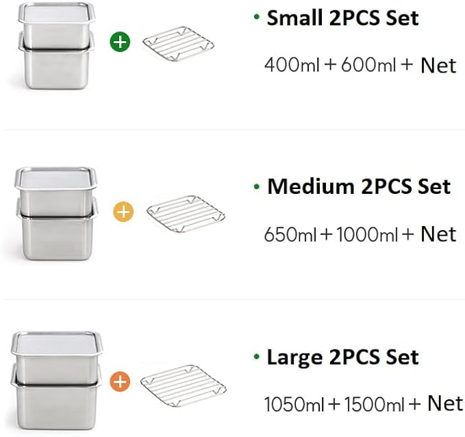 CuBE Small 2PCS Set 600ml 400ml Stainless Steel Food Storage Containers With Lids and a Net Kitchen Appliances Dishwasher Safe Premium South Korea
