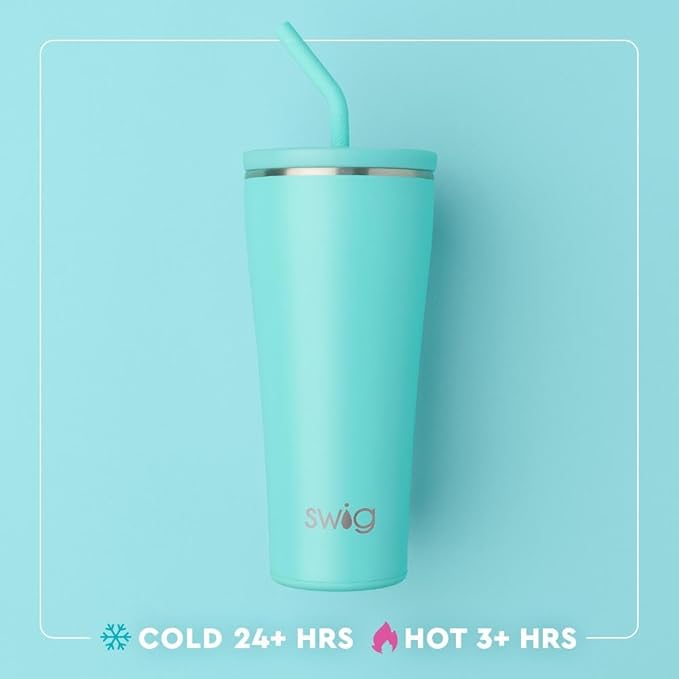 Swig Life 32oz Straw Tumbler, Travel Coffee Tumbler with Lid, Cup Holder Friendly Travel Coffee Mug, Stainless Steel, 32 oz Reusable Insulated Coffee Mug (Saturdays In Starkville)