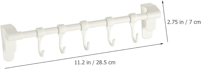 TOYANDONA No-Drill Under Cabinet Plastic Utensil Hooks 5-Row Kitchen Hanging Rack for Cookware and Spoon Storage, White Multi-Purpose Organizer for Kitchenware and Sundries