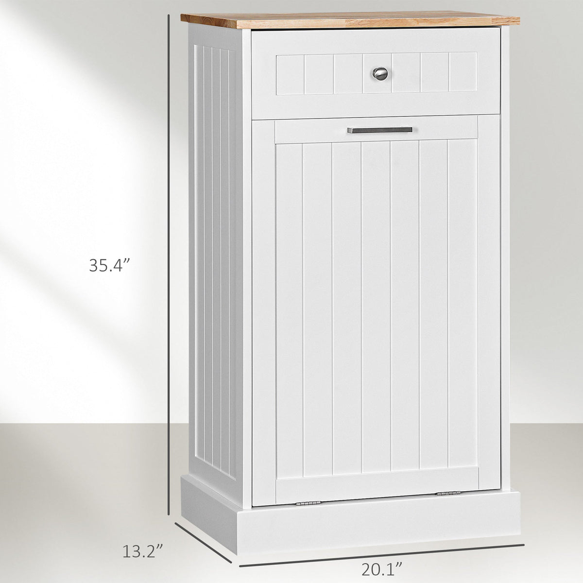 10 Gallon Tilt Out Trash Cabinet, Wooden Hidden Trash Can with Storage Drawer for Kitchen, Laundry Hamper Cabinet for Bathroom, White