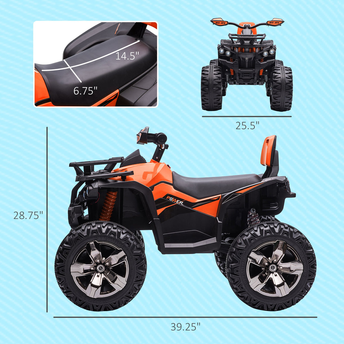12V 4 Wheeler Kids ATV with Music, Headlights for 37-60 Months Boys and Girls, Orange