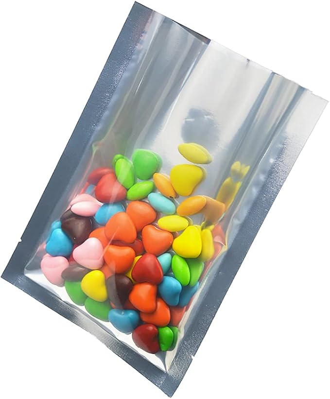 Silver Aluminum Foil Pouch Heat Seal Front Window Plastic Mini Open Top Flat Vacuum Packaging Mylar Bag Food Small Sample Mylar Storage with Tear Notch (1000, 7x10cm(2.7x3.9 inch))