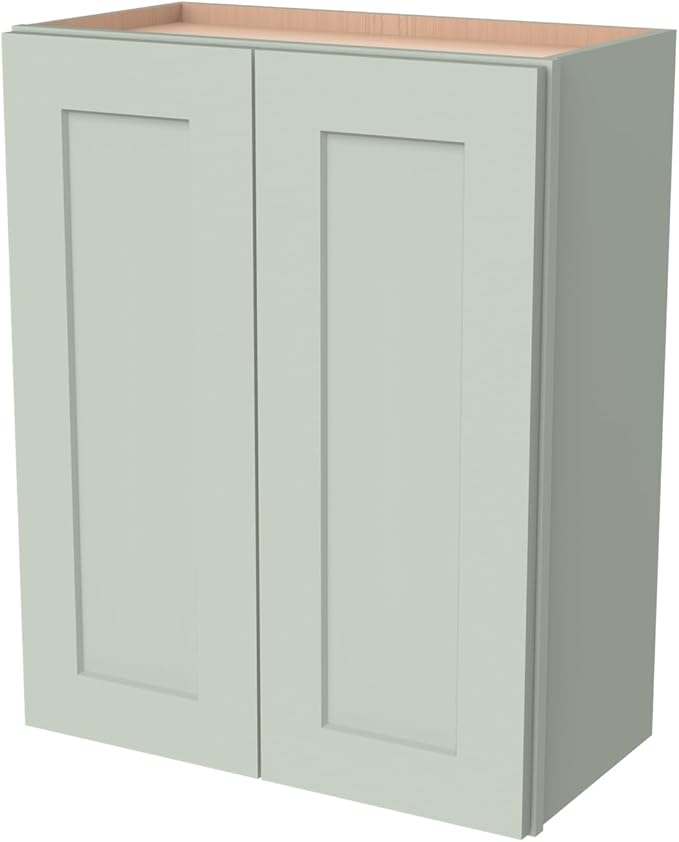 Wall-Mounted Cabinet – Solid Wood Shaker Style Medicine Cabinet with Adjustable Shelves & Soft-Close Doors for Bathroom, Kitchen, and Office Storage (Jade Green, 24" W x 12" D x 36" H)