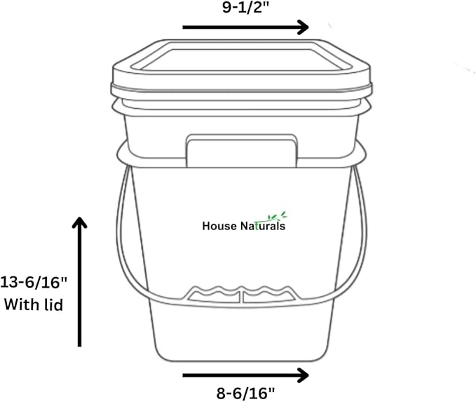 House Naturals 4 Gallon Square Food Grade Bucket Pail with Plastic Handles and Lid (Pack of 3) Made in USA containers (Dark Green)