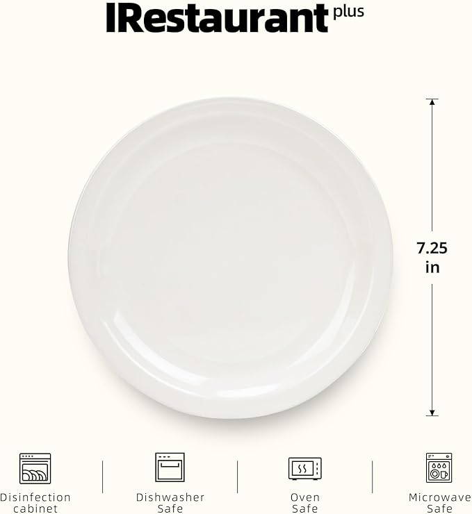 Stoneware Narrow Rim Commercial Grade Dinnerware, America White, Plate 7.25", Case of 36