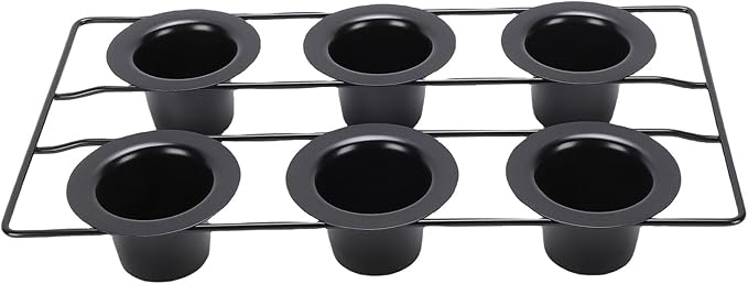 6 Cup Popover Pan, Premium Carbon Steel Easy To Clean Non Stick Cupcake Pan Round 8.9X15.9X2.2Inch Popover Cake with Wire Rack for Pudding, Muffins, Popovers