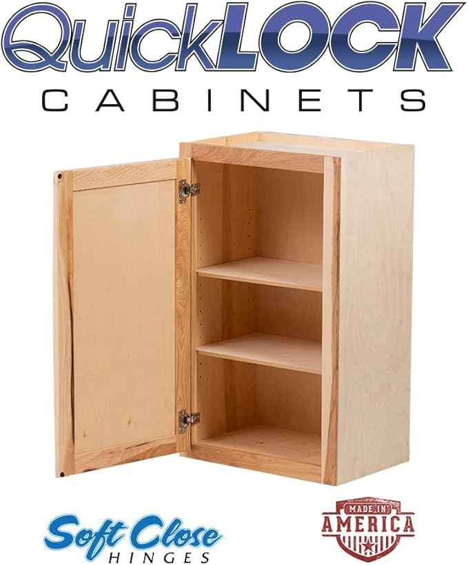 Quicklock RTA (Ready-to-Assemble) 42" Tall Wall Kitchen Cabinets - Shaker Style | 100% Hardwood | Made in America | Soft Close Hardware (Rustic Hickory, 12" D x 12" W x 42" H)
