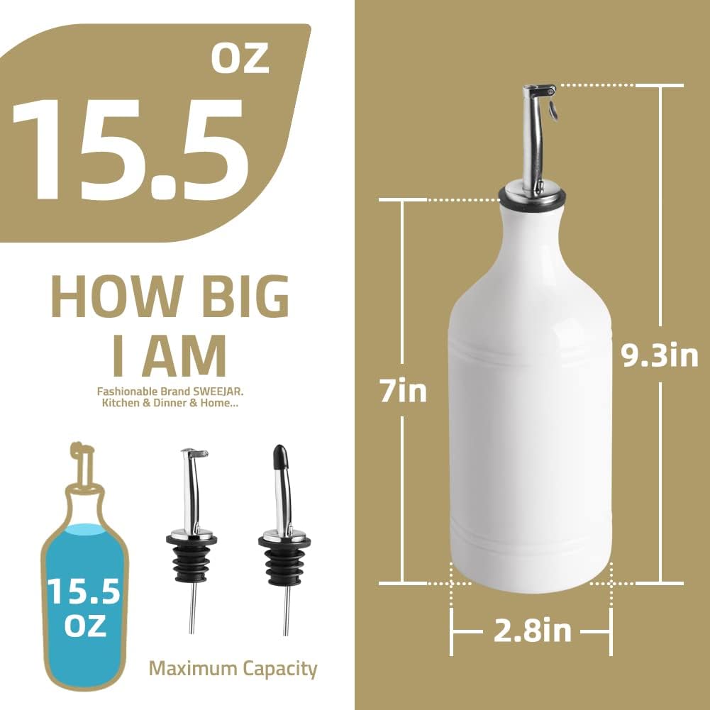 Sweejar Ceramic Olive Oil Dispenser Bottle, Opaque Oil Cruet Protects Oil to Reduce Oxidation, Suitable for Oil, Vinegar, Coffee Syrups & Other Liquids, Pack of 1, 15.5 Fl Oz (Gradient Gray)