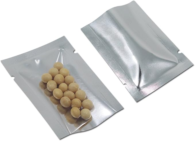 Silver Aluminum Foil Pouch Heat Seal Front Window Plastic Mini Open Top Flat Vacuum Packaging Mylar Bag Food Small Sample Mylar Storage with Tear Notch (200, 14x20cm(5.5x7.9 inch))