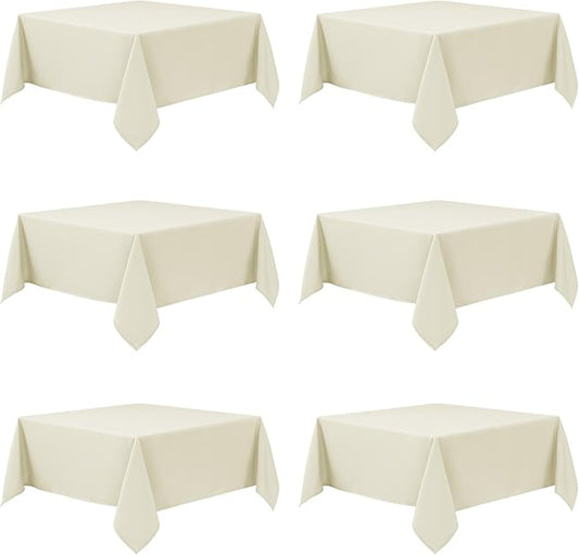 6-Pack Ivory Tablecloths for Square Tables, 54 x 54 Inches, Stain-Resistant Polyester Fabric for 2 Foot Tables - Washable Table Covers for Weddings, Banquets, Birthday Parties, Events