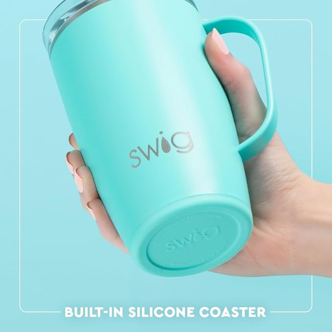 Swig Life 18oz Travel Mug, Insulated Tumbler with Handle and Lid, Travel Coffee Mug, Cup Holder Friendly, Stainless Steel 18 oz Tumbler, Reusable Insulated with Lid (Green Thumb)