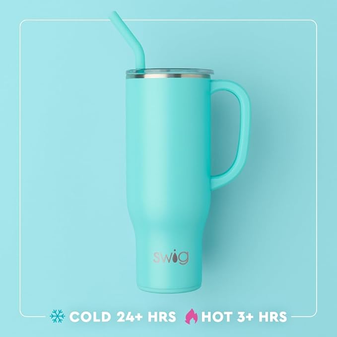 Swig Life 30oz Mega Mug, 30 oz Tumbler with Handle and Straw, Cup Holder Friendly, Dishwasher Safe, Extra Large Insulated Tumbler, Stainless Steel Water Bottle (Tutti Frutti)