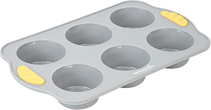 Restaurantware Silicone Baking Mold Pack of 1 Non-Stick Muffin Mold with Handles 6 Compartments, Oven-Friendly Dishwashable Freezer-Friendly Heat-Resistant Gray Silicone Cupcake Muffin Pan