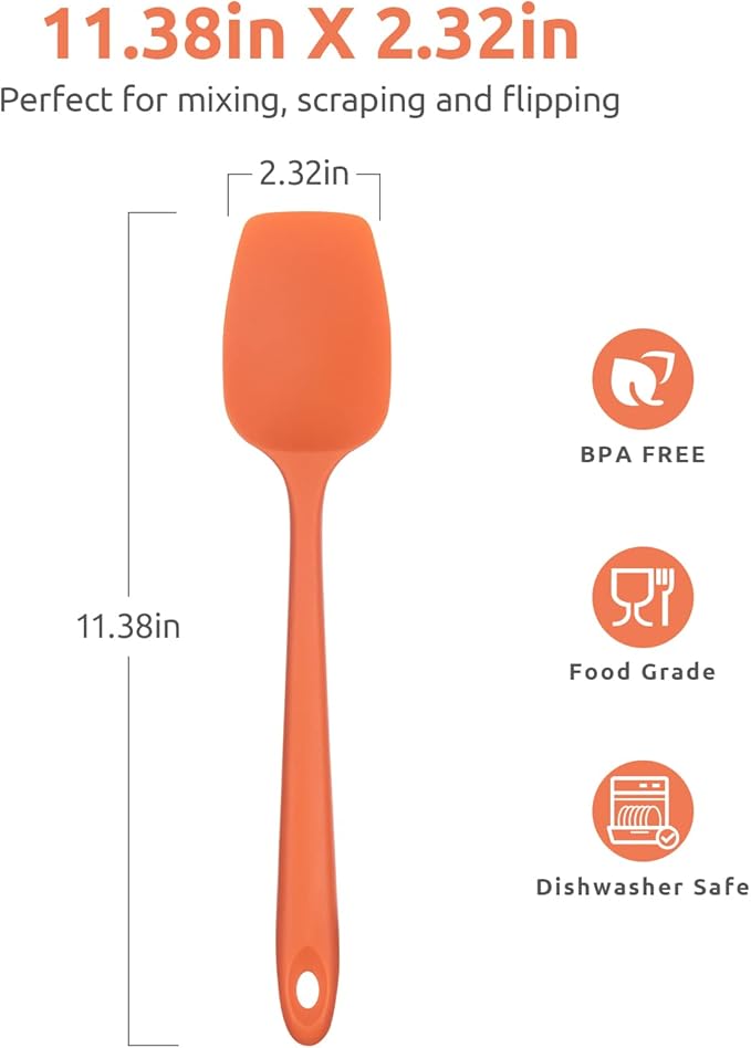 U-Taste Silicone Cooking Spoon Spatula: 480ºF Heat Resistant Food Grade 11.38" Flexible Rubber Kitchen Spoonula, Seamless Pastry Bowl Scraper for Mixing Stirring Scraping in Nonstick Cookware (Orange)