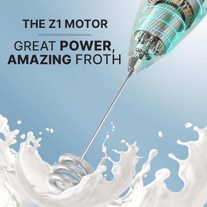 Zulay Kitchen Milk Frother with Patented Tornado Triple Whisk – Handheld Foam Maker for Coffee, Lattes, Matcha & Hot Chocolate – Rich, Creamy Froth in Seconds