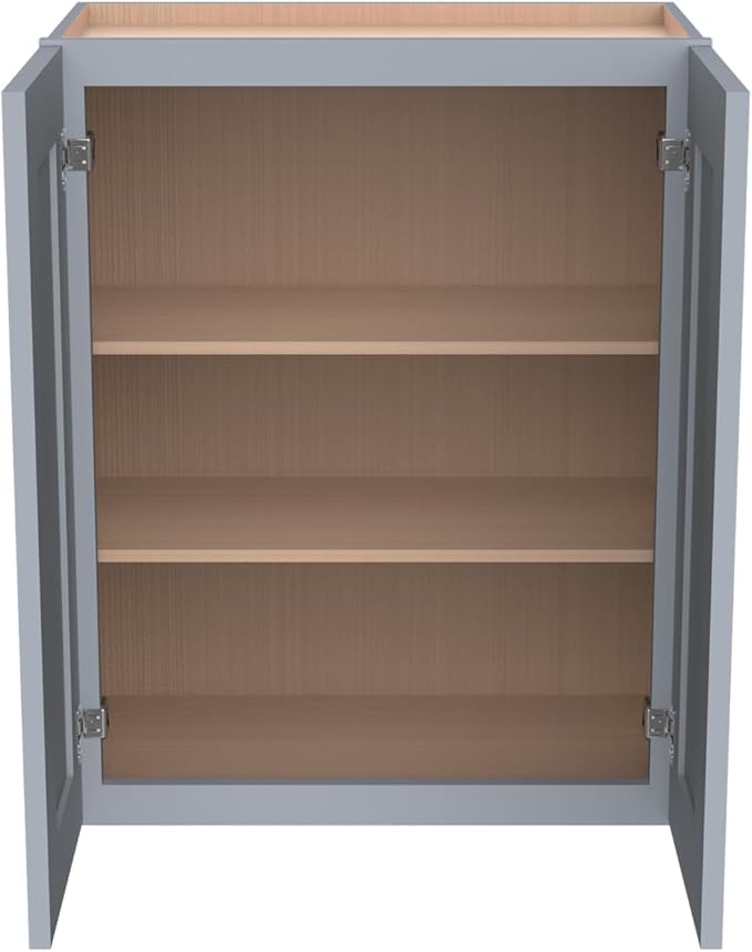 Wall-Mounted Cabinet – Solid Wood Shaker Style Medicine Cabinet with Adjustable Shelves & Soft-Close Doors for Bathroom, Kitchen, and Office Storage (Grey, 30" W x 12" D x 30" H)