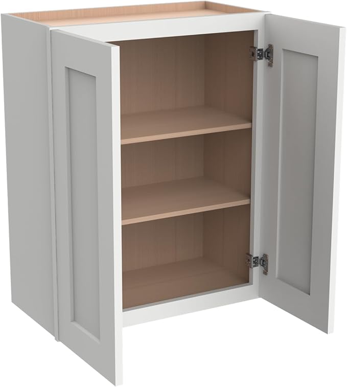Wall-Mounted Cabinet – Solid Wood Shaker Style Medicine Cabinet with Adjustable Shelves & Soft-Close Doors for Bathroom, Kitchen, and Office Storage (Origami White, 24" W x 12" D x 36" H)