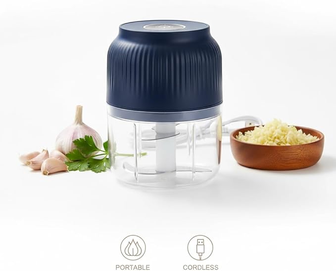 2026 Upgraded Household Electric Garlic Crusher, Capacity Electric Garlic Chopper, Mini Portable Veggie Cutter, 4 Sharp Stainless Steel Blades Mini Electric Food Chopper, Easy to Clean (White-2pcs)