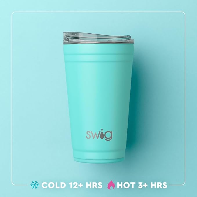 Swig Life 24oz Party Cup, Stackable Insulated Travel Coffee Tumbler with EZ Slider Lid, Cup Holder Friendly, Stainless Steel 24 oz Tumbler, Reusable Coffee Mug (Flourish)
