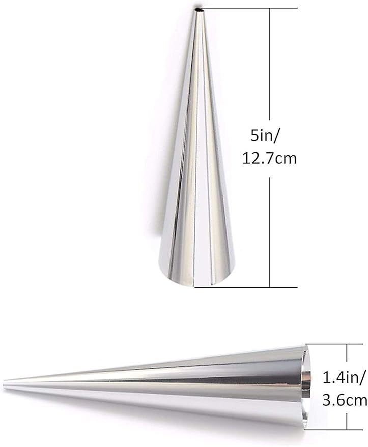 Non-stick Cream Horn Molds Stainless Steel, FantasyDay 5 inch Large Size Cannoli Tubes Kit Pack of 16 Baking Cones Pastry Roll Horn Croissant Mold - Christmas Anniversary Free Standing Cone Shape