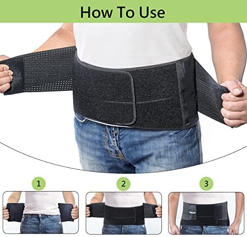 OMAX Lumbar Back Brace Immediate Lower Back Pain Relief, Dual Adjustable Support Straps for Men/Women for Work, Breathable Mesh Support Belt for Herniated Disc, Sciatica, Black, S 29"-35"