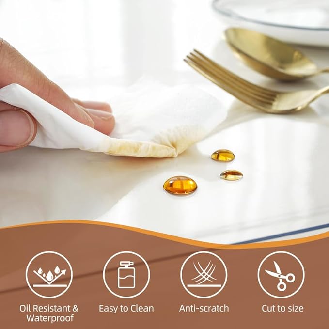 Warmstar Clear Table Cover Protector 40 x 120 Inch,1.5mm Thick Plastic Table Cover Rectangle,PVC Clear Table Protector,Desk Protector Mat for Kitchen, Dresser, Writing Desk，Dining Room Table