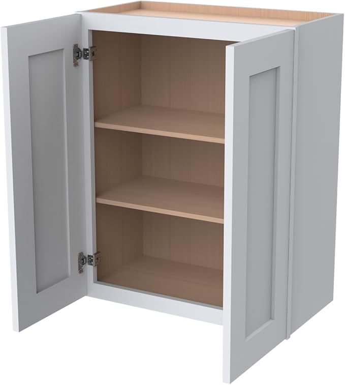 Wall-Mounted Cabinet – Solid Wood Shaker Style Medicine Cabinet with Adjustable Shelves & Soft-Close Doors for Bathroom, Kitchen, and Office Storage (White, 42" W x 12" D x 30" H)