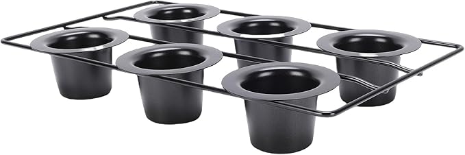 6 Cup Popover Pan, Non Stick Carbon Steel Bakeware, Wire Rack Baking Pan with Even Baking Function, Ideal for Popovers & Muffins