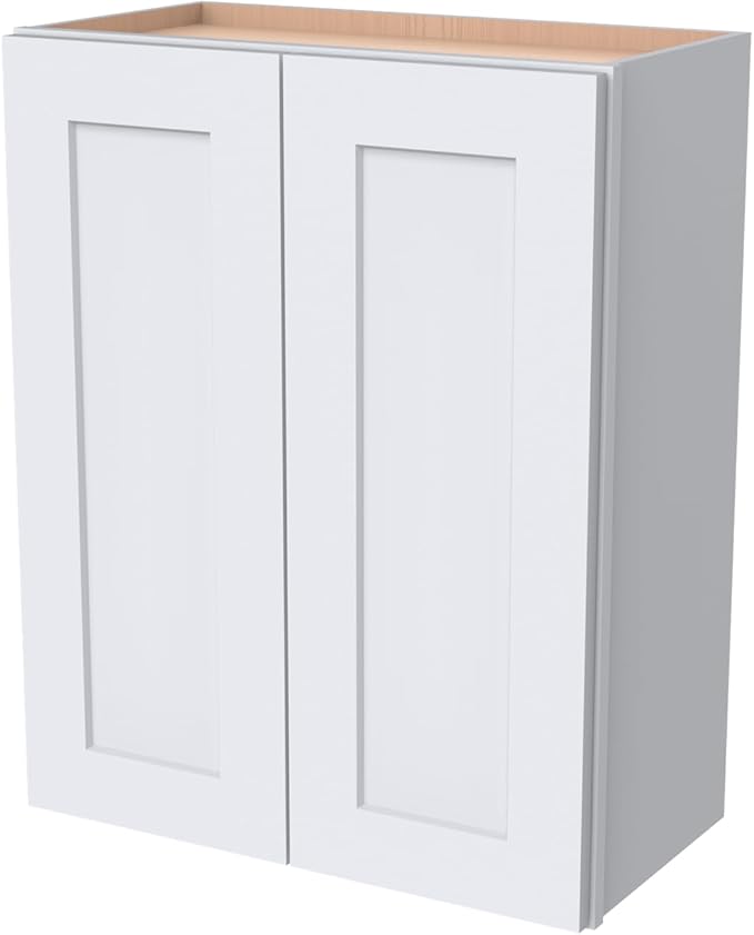 Wall-Mounted Cabinet – Solid Wood Shaker Style Medicine Cabinet with Adjustable Shelves & Soft-Close Doors for Bathroom, Kitchen, and Office Storage (White, 42" W x 12" D x 30" H)