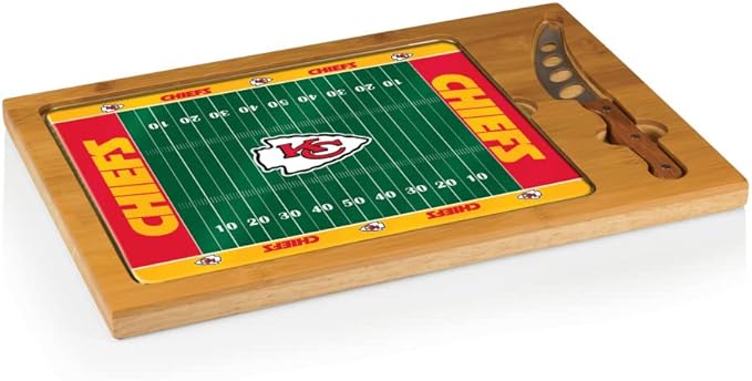 PICNIC TIME NFL Football Field Icon Glass Top Cutting Board & Knife Set, (Parawood & Bamboo)