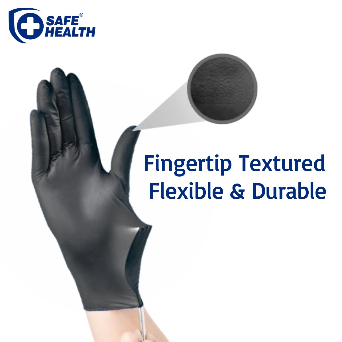 Safe Health HD Industrial Nitrile Black Disposable Gloves, Heavy Duty, 5 Mil, Case of 1000, Medium, Latex Free, Powder Free, Oil Grease Resistant, Automotive, Mechanic, Maintenance