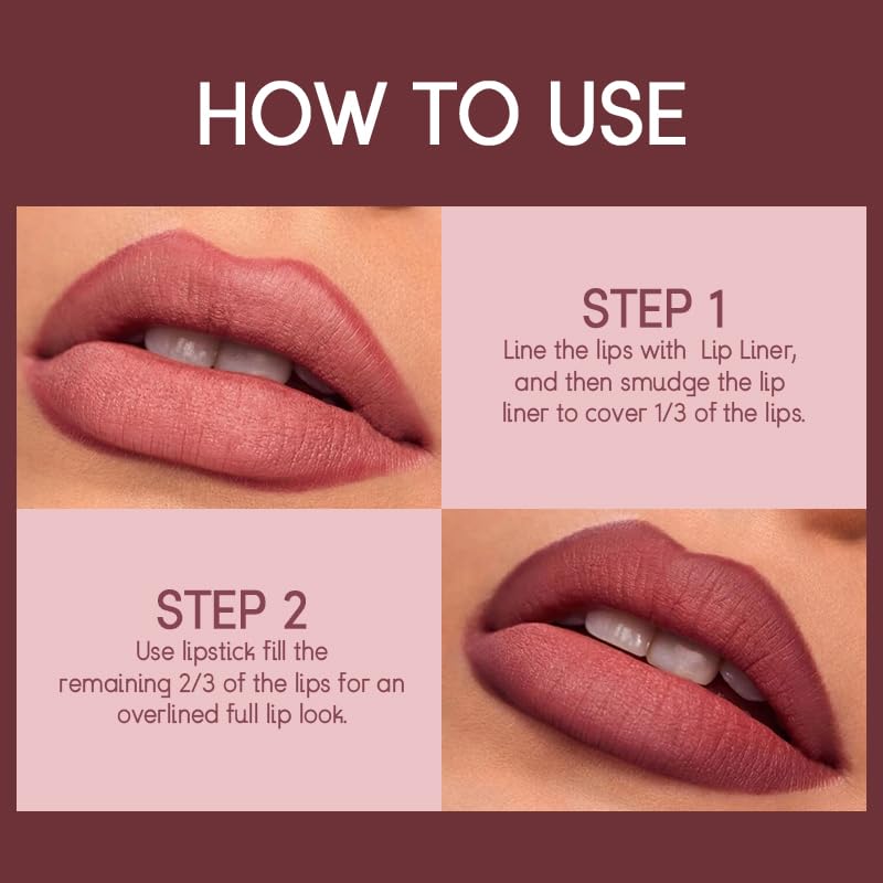 USHAS Lipstick and Lip Liner Combo Set 2 in 1 Waterproof Lipstick for Women Lip liner Set Long Lasting Lipstick, Matte Lipstick Pen with Lip Liner Set Makeup Kits (G2, Pack of 1)