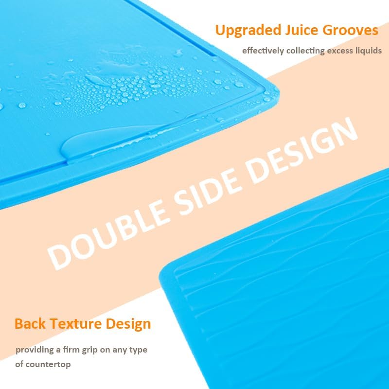 Thick Silicone Cutting Boards for Kitchen Silicone Chopping Boards/Mats Set of 2 Extra Large14.6''x10.43'', Mini 9.1”x7.1” Non-slip Deep Drip Juice Groove, Dishwasher Safe-Orange