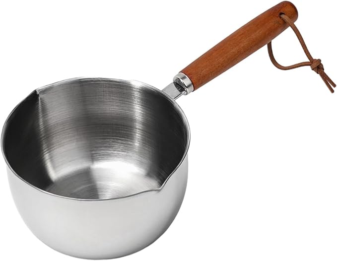 1Pc Stainless Steel Hot Oil Pan Hot Sauce Small Pot Cooking Butter Melting Pot, For Brewing Coffee, Warming Gravy, Melting Butter Or Chocolate, Heating Sauces, Silver(500ml)
