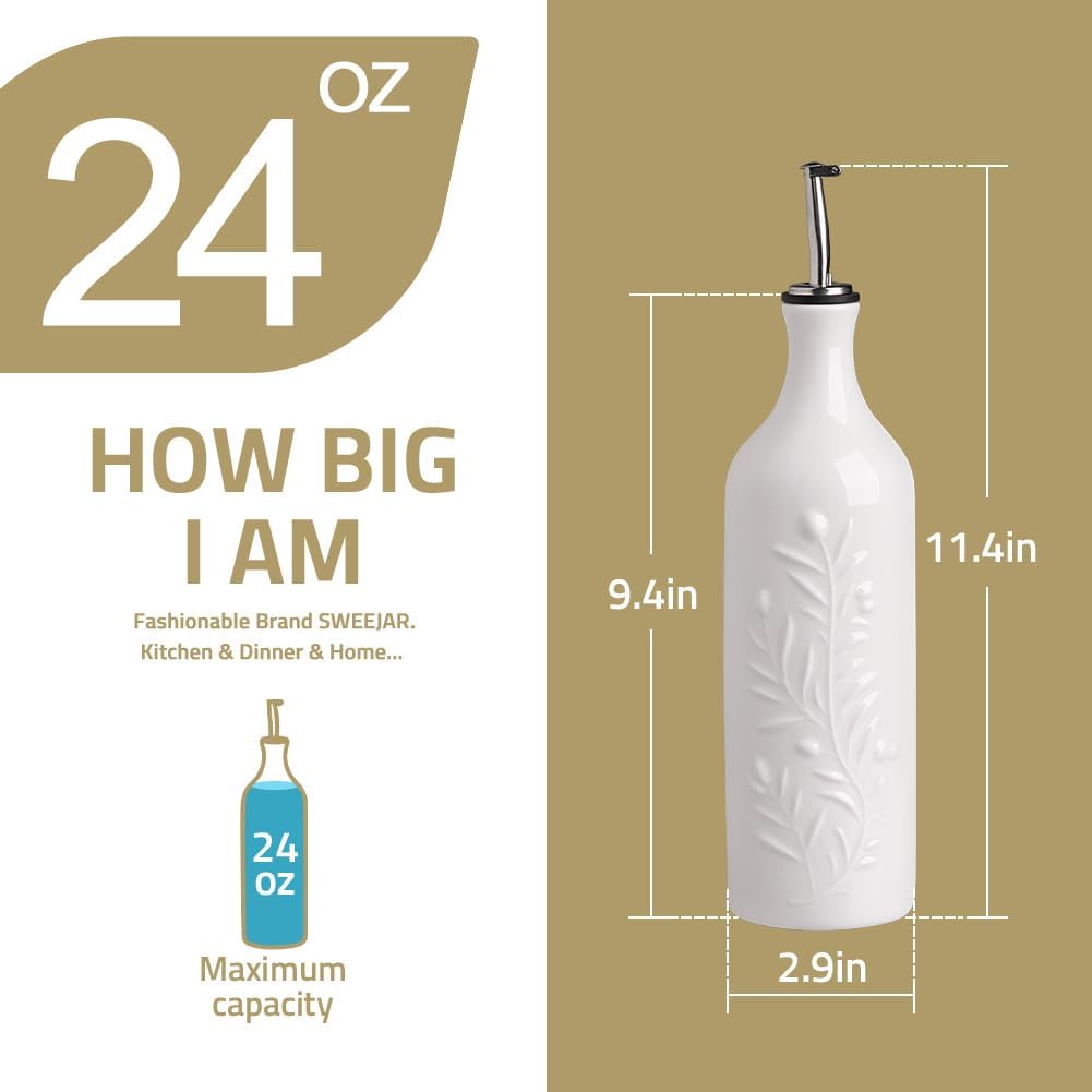 Sweejar Large Olive Oil Dispenser Bottle with Spout, 24 Oz Ceramic Oil Dispenser for Kitchen, Relief Opaque Oil Cruet, Oil Container for Cooking, EVOO, Avocado Oil, Vinegar, Pack of 1(Gradient Green)